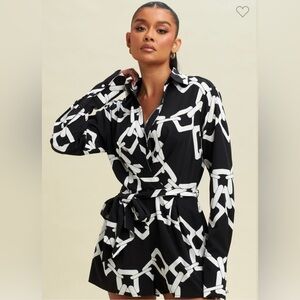 Luxxel Link Up Tie Front Romper in Black White